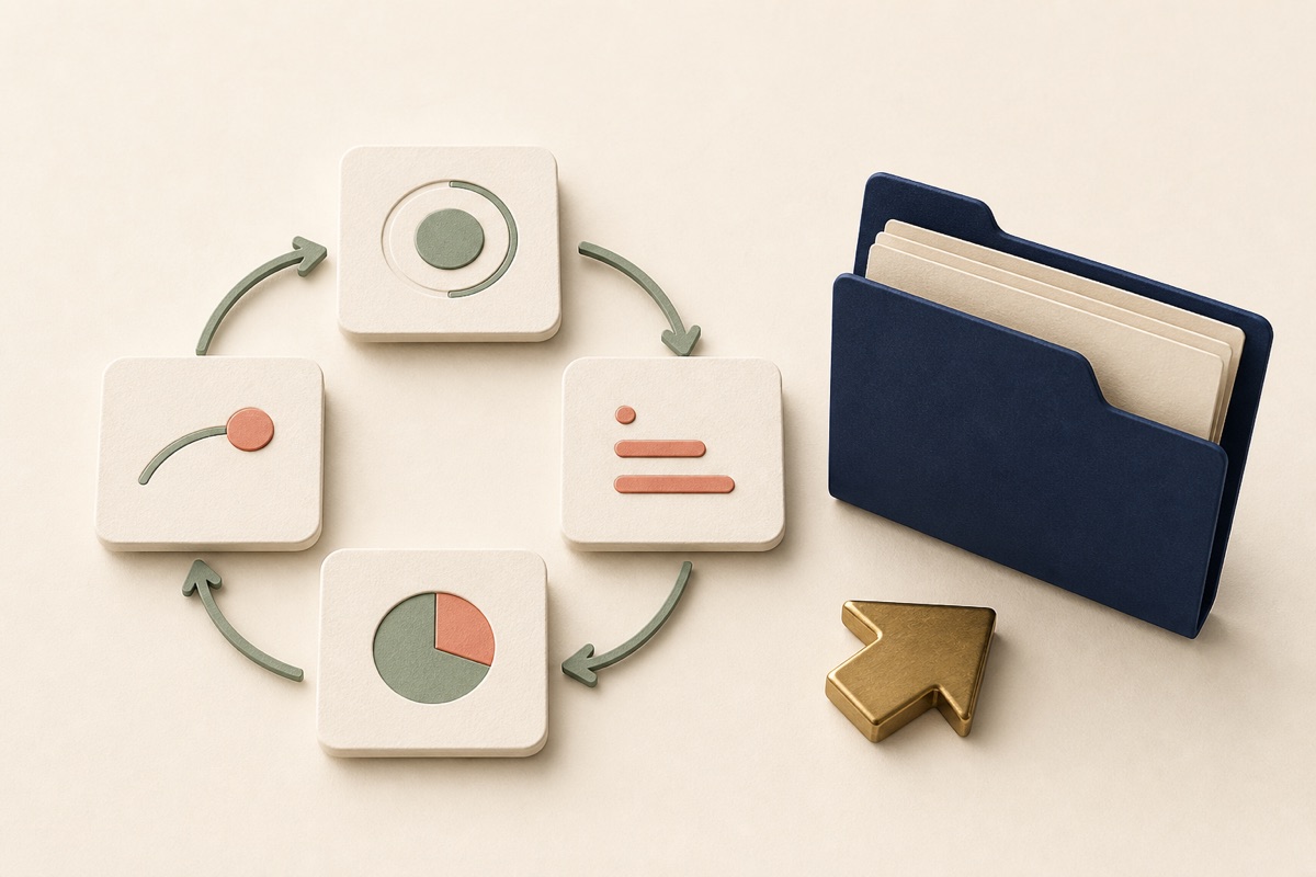 Quarterly reporting cycle leading to a document folder