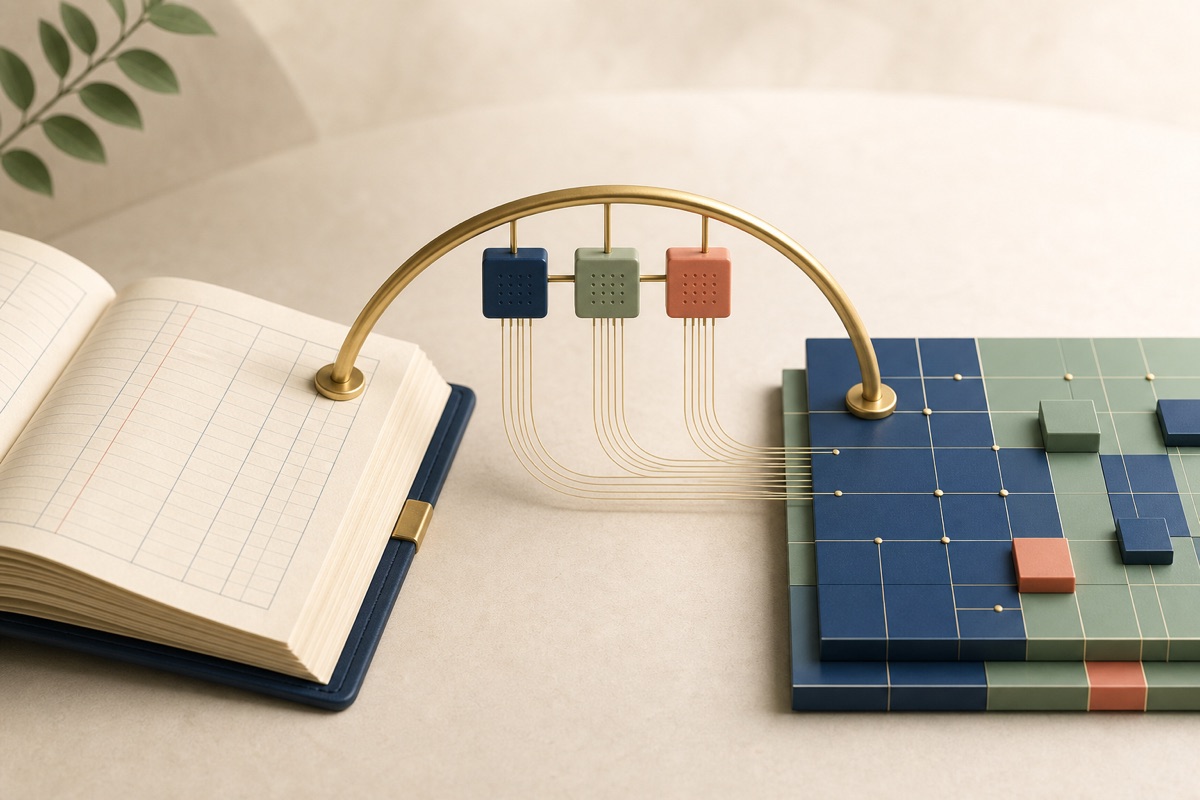 Paper ledger connecting to a digital records grid